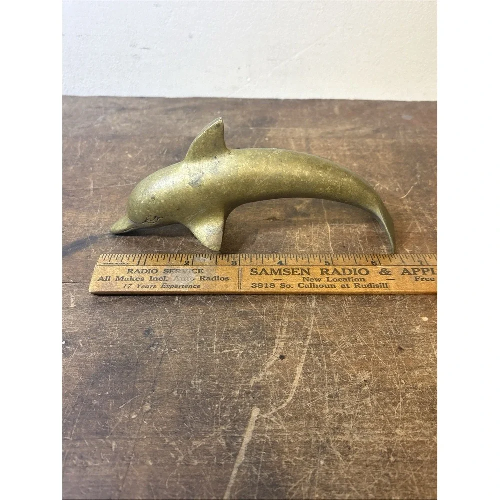 Brass Dolphin Paperweight Decorative Curio 6.5